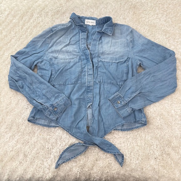 Bella Dahl Shirt Women's Small Chambray Tie-Front LS Button Down Top Preppy - Picture 1 of 10